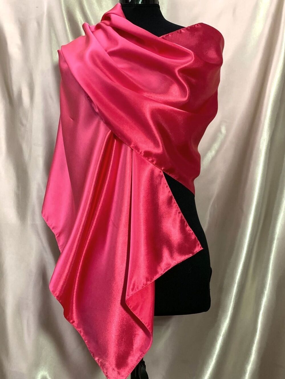 Y2K Hot Pink Metallic Satin Rectangle Scarf High Shine Wrap Shawl Multiwear
